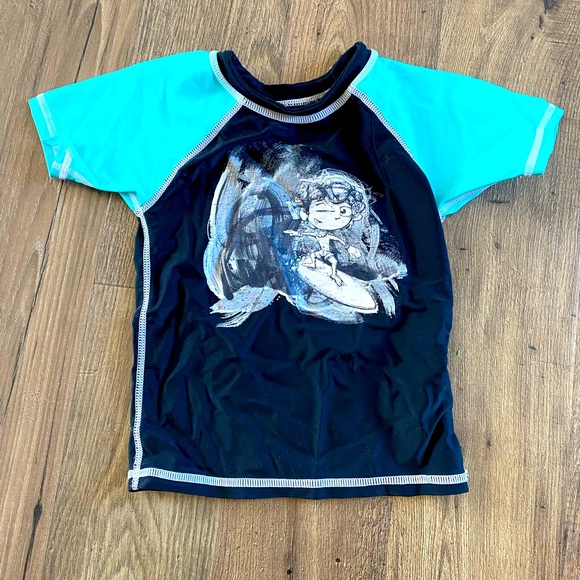 Little boy short sleeves rashguard 3T Romy & Aksel black turquoise - Picture 1 of 3